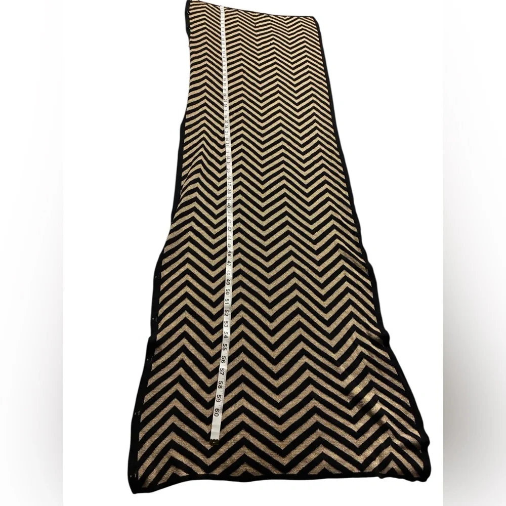 ChevronGold Lurex Shawl Patterned Black/Gold Stripes W/ Black Buttons  VTG